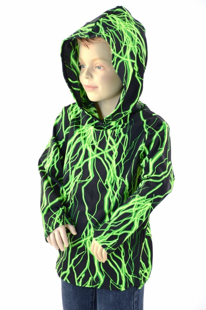 Childrens Neon Green Lightning Hoodie