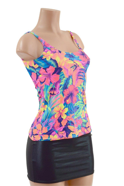 Tahitian Floral Full Length Thin Strap Tank Top - Coquetry Clothing