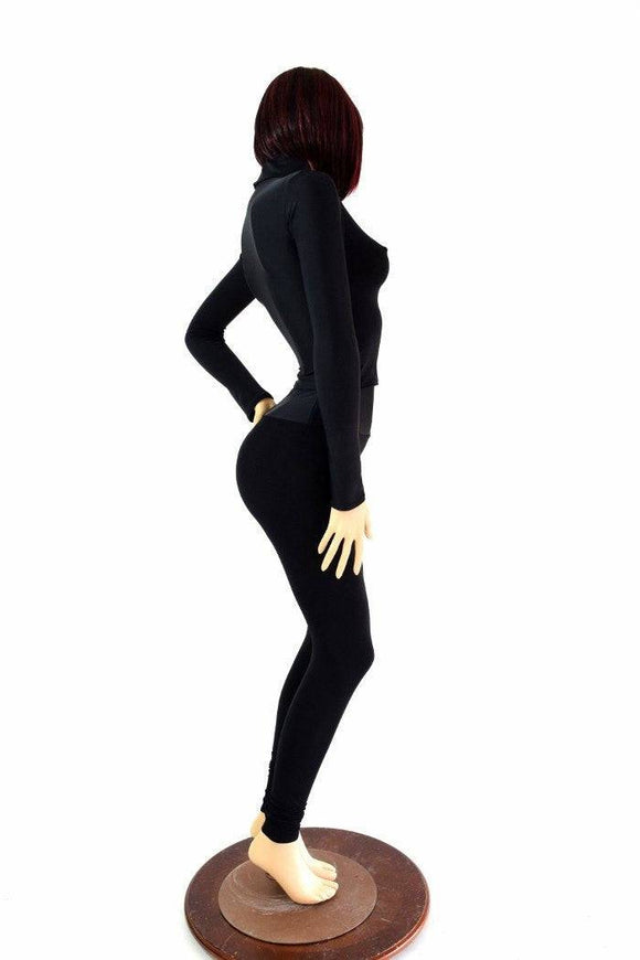 2PC Black Matte Mock Catsuit (Leggings & Crop) - Coquetry Clothing