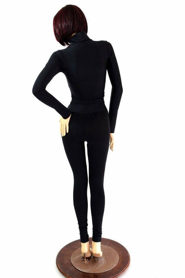 2PC Black Matte Mock Catsuit (Leggings & Crop) - 4