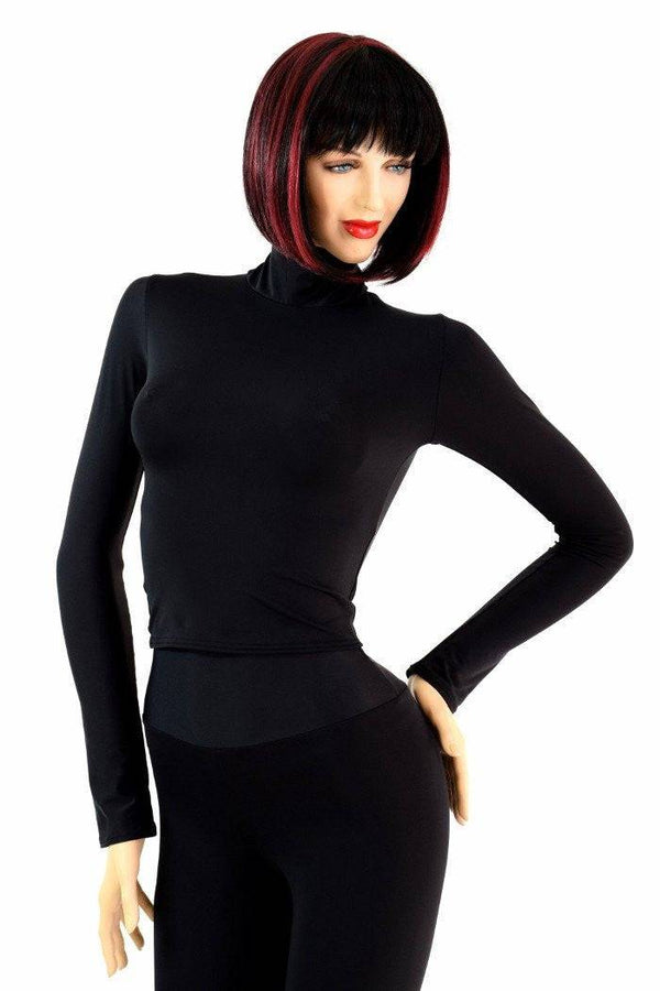 2PC Black Matte Mock Catsuit (Leggings & Crop) - 3