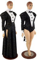 2PC Faux Tux Romper with Tails, Tie, and Turtleneck and Breakaway Skirt - Coquetry Clothing