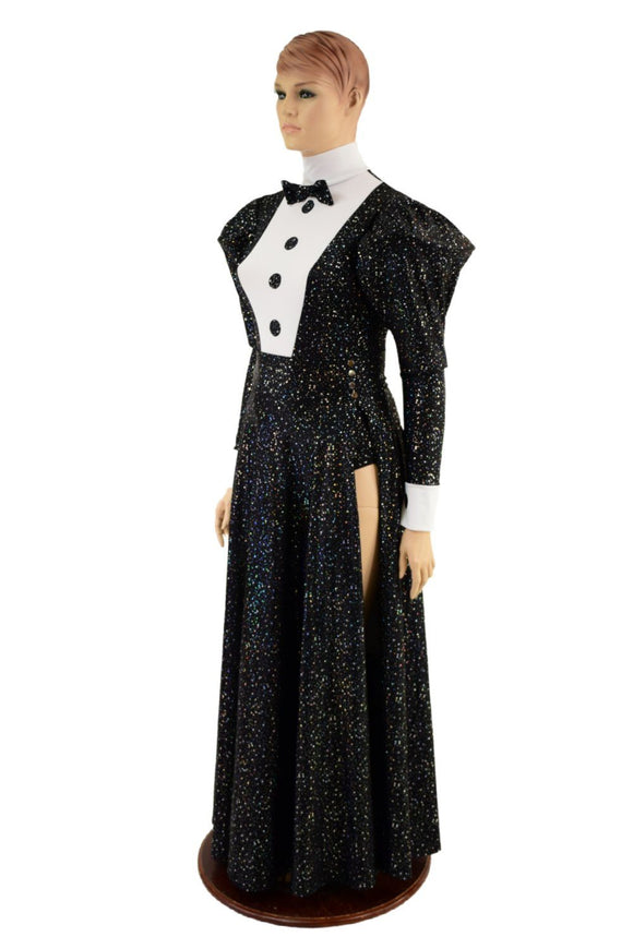 2PC Faux Tux Romper with Tails, Tie, and Turtleneck and Breakaway Skirt - Coquetry Clothing