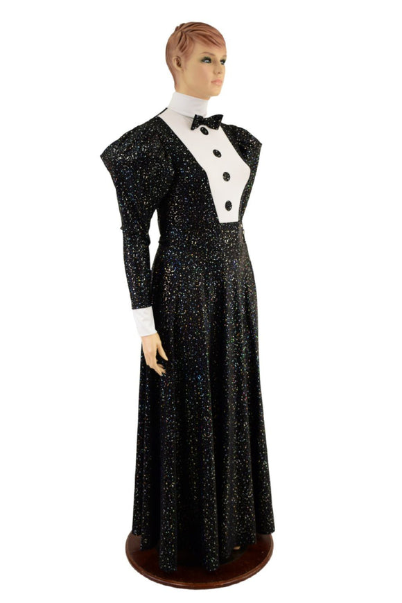 2PC Faux Tux Romper with Tails, Tie, and Turtleneck and Breakaway Skirt - Coquetry Clothing