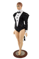 2PC Faux Tux Romper with Tails, Tie, and Turtleneck and Breakaway Skirt - Coquetry Clothing