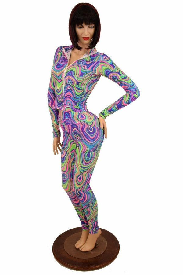 2PC Glow Worm Mock Catsuit (Leggings & Top) - 5