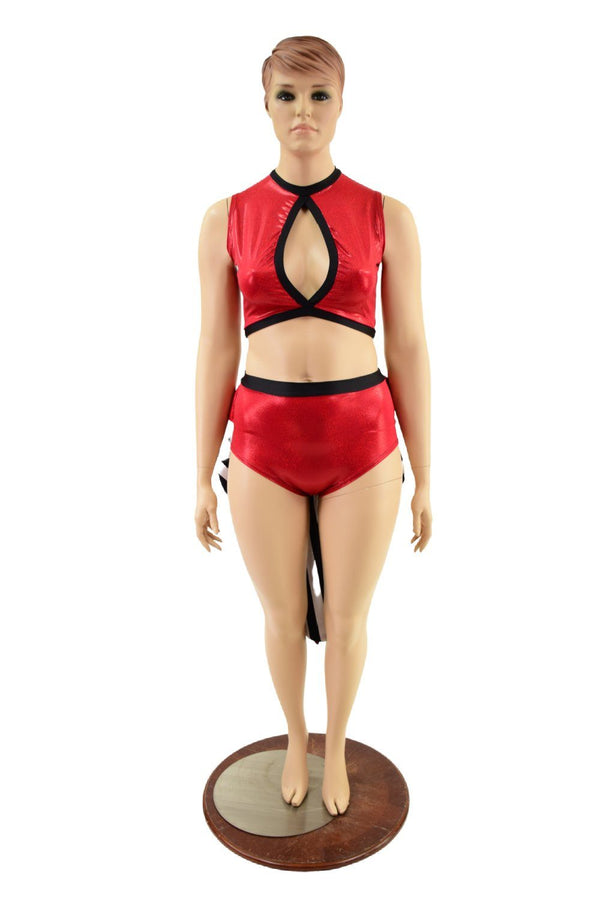 2PC Keyhole Top & Tuxedo Siren Shorts Set - 2