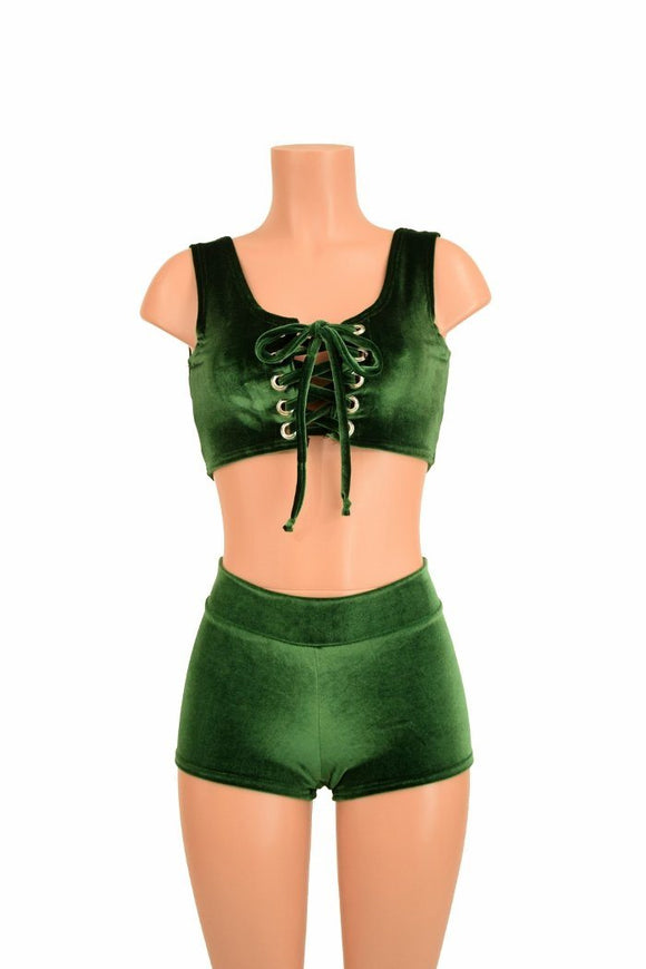 2PC Lace Up Crop & Shorts Set - Coquetry Clothing