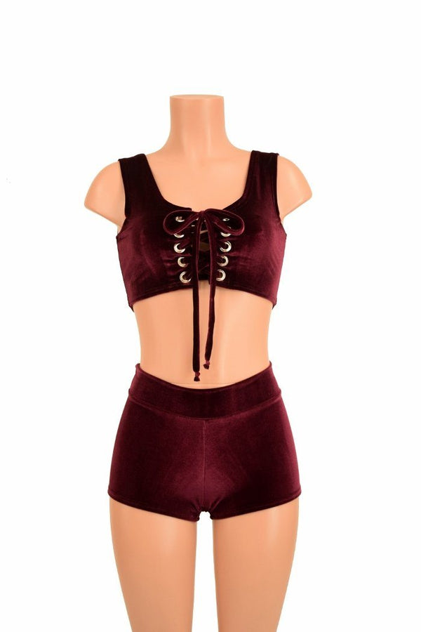 2PC Lace Up Crop & Shorts Set - 2