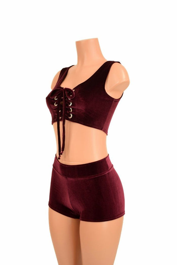 2PC Lace Up Crop & Shorts Set - 4