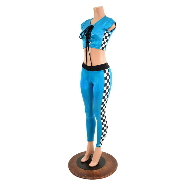 2PC Lace Up Side Panel Top & Midrise Leggings Set - 5