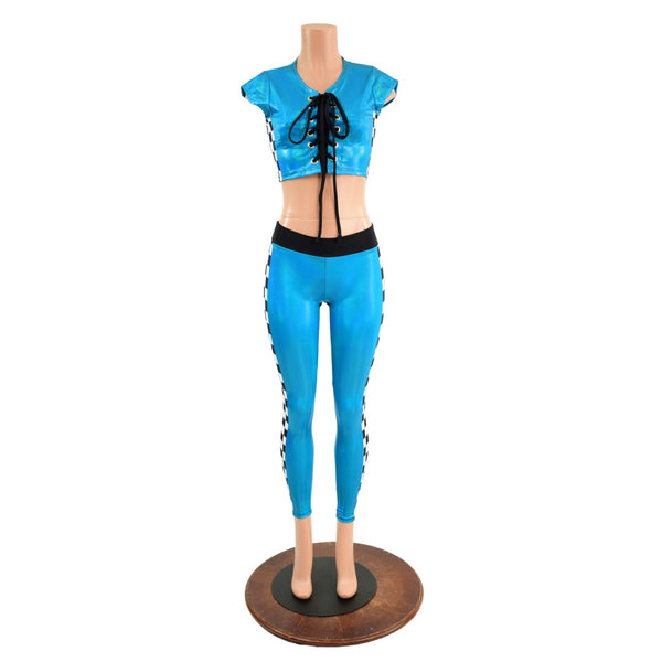 2PC Lace Up Side Panel Top & Midrise Leggings Set - 6