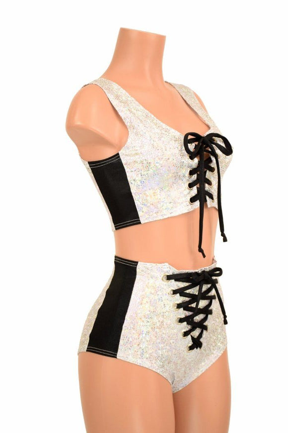 2PC Lace Up Side Panel Top & Siren Shorts Set - Coquetry Clothing