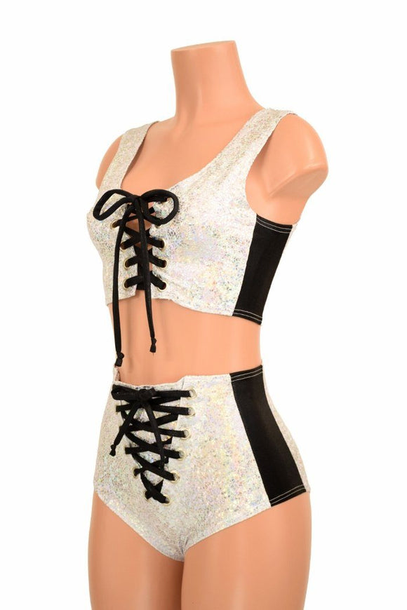 2PC Lace Up Side Panel Top & Siren Shorts Set - Coquetry Clothing