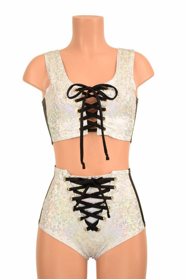 2PC Lace Up Side Panel Top & Siren Shorts Set - 2