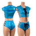 2PC Lace Up Side Panel Top & Siren Shorts Set - 1