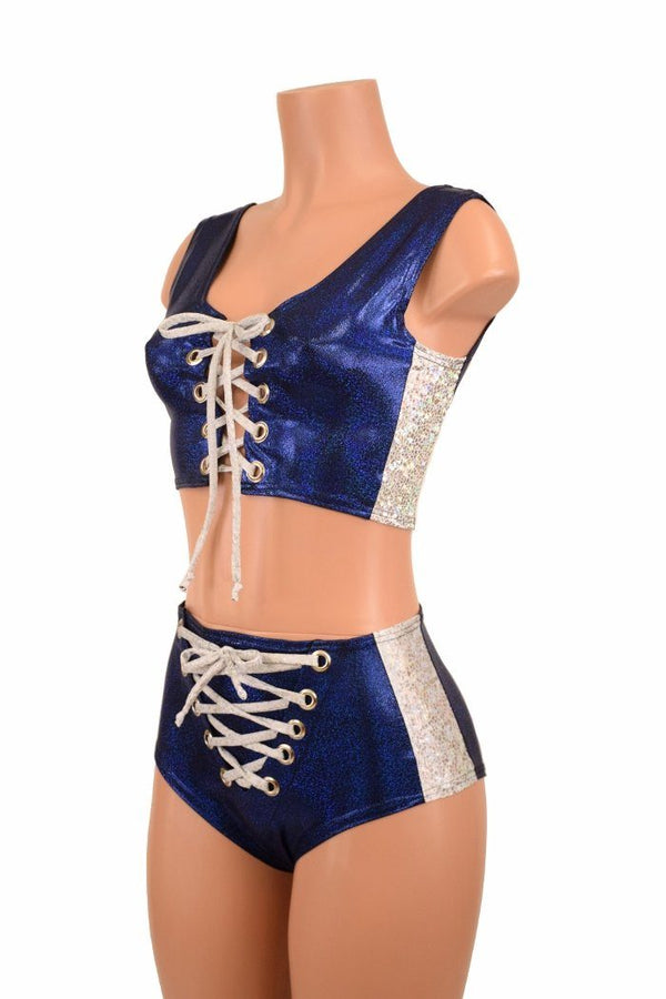 2PC Lace Up Side Panel Top & Siren Shorts Set - 5