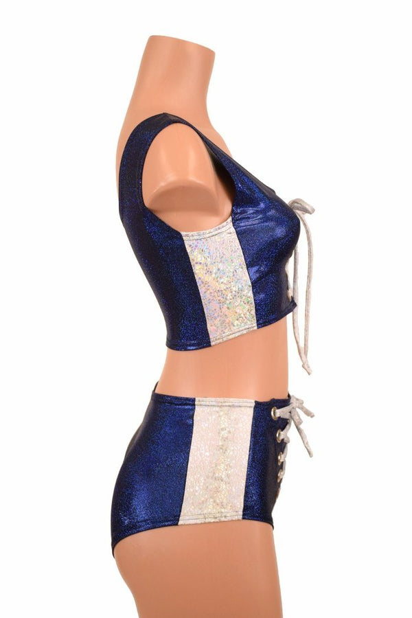 2PC Lace Up Side Panel Top & Siren Shorts Set - 8