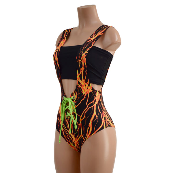 2PC Lace Up Suspender Romper & Tube Top Set - 3