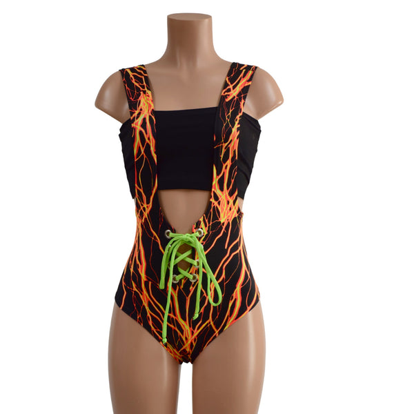 2PC Lace Up Suspender Romper & Tube Top Set - 4