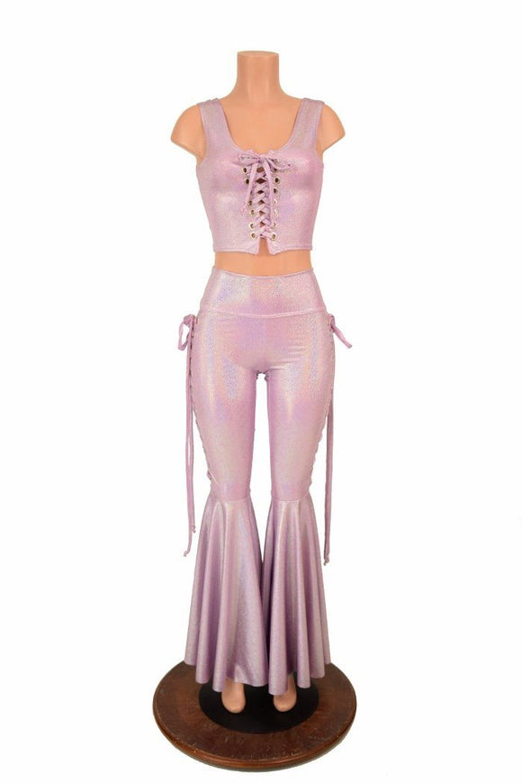 2PC Lace Up Top and Bell Bottoms Set - Coquetry Clothing