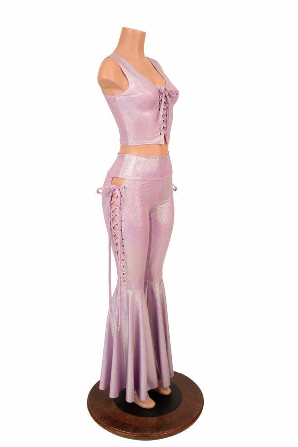 2PC Lace Up Top and Bell Bottoms Set - 3