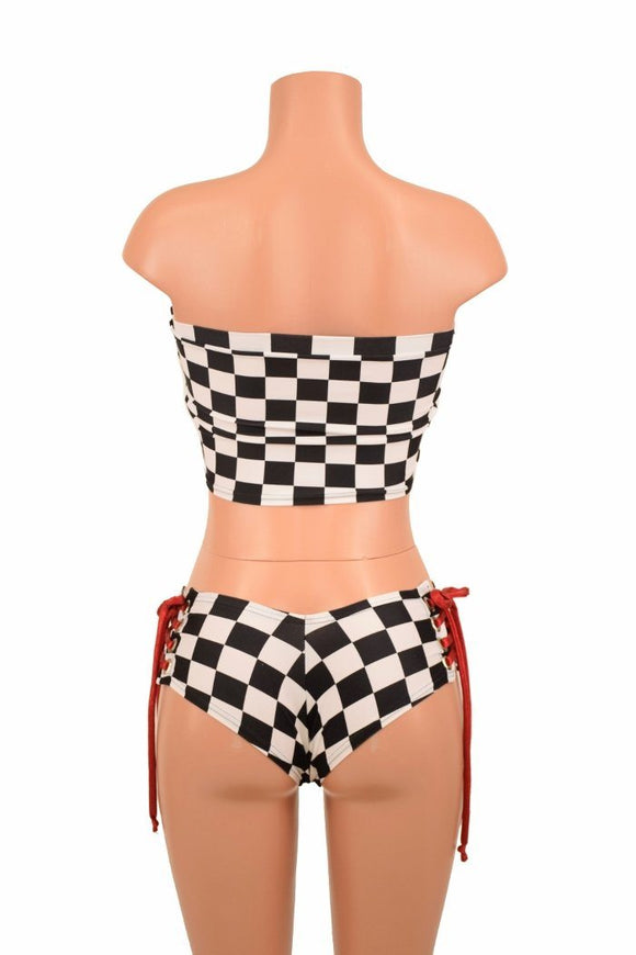 2PC Lace Up Top and Cheeky Booty Shorts Set - Coquetry Clothing