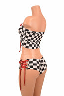 2PC Lace Up Top and Cheeky Booty Shorts Set - Coquetry Clothing