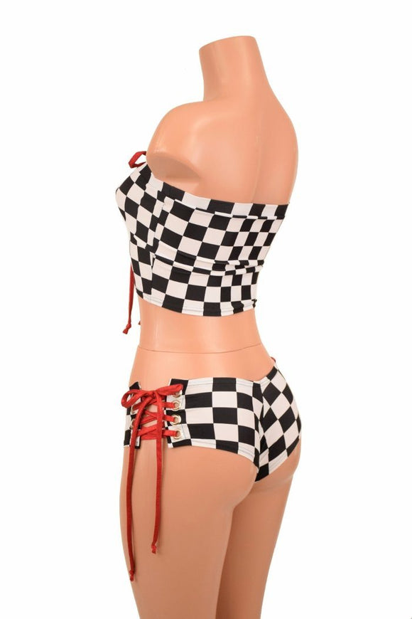 2PC Lace Up Top and Cheeky Booty Shorts Set - Coquetry Clothing