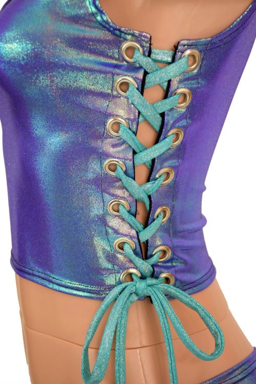 2PC Lace Up Top and Cheeky Booty Shorts Set - 3