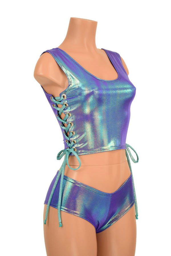 2PC Lace Up Top and Cheeky Booty Shorts Set - 6