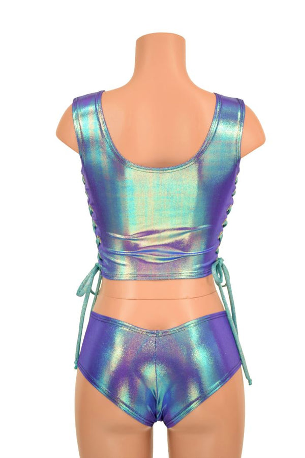 2PC Lace Up Top and Cheeky Booty Shorts Set - 2