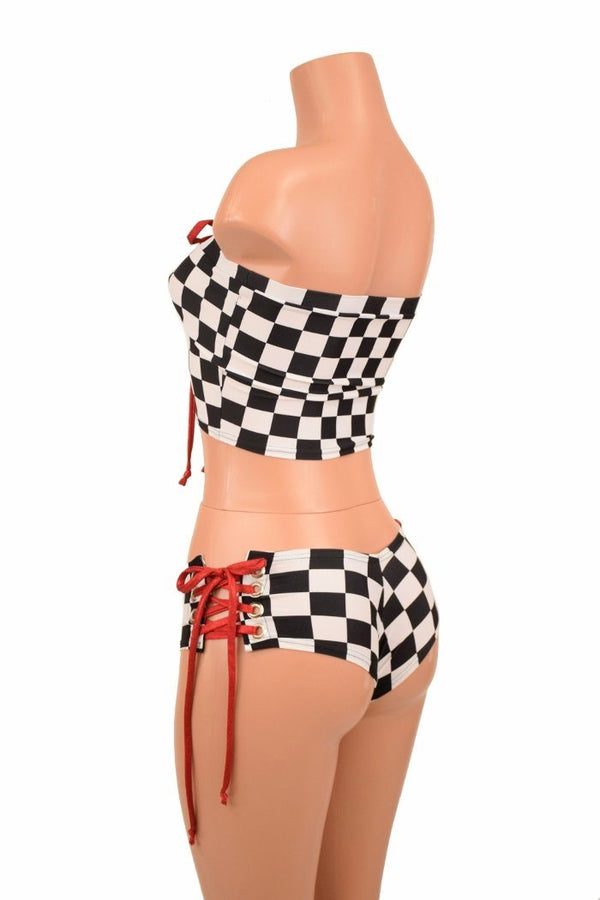 2PC Lace Up Top and Cheeky Booty Shorts Set - 6