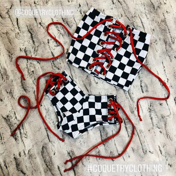 2PC Lace Up Top and Cheeky Booty Shorts Set - 10