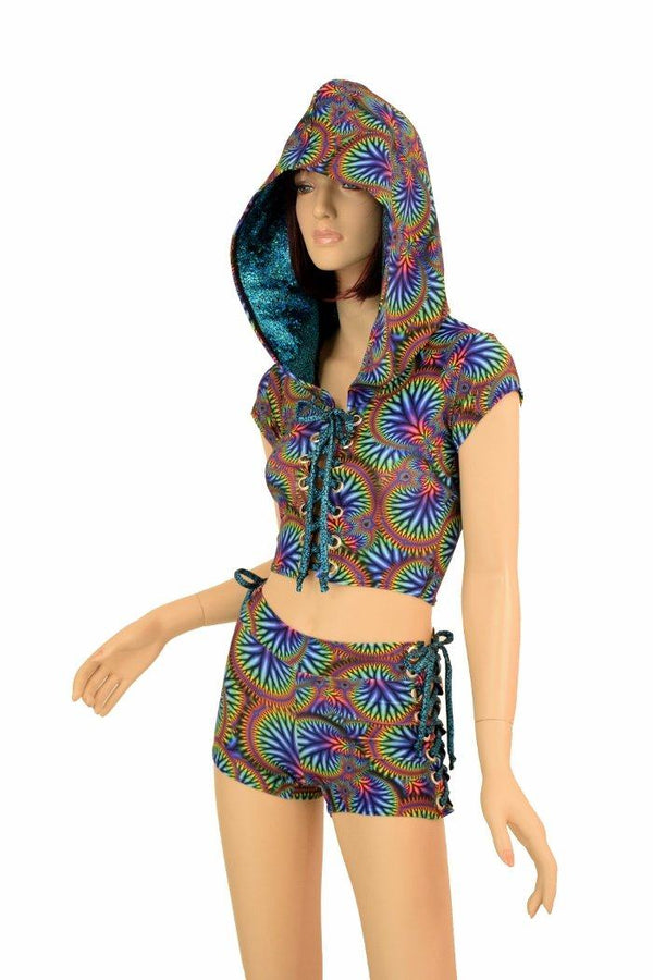 2PC Lace Up Top and Midrise Shorts Set - 5