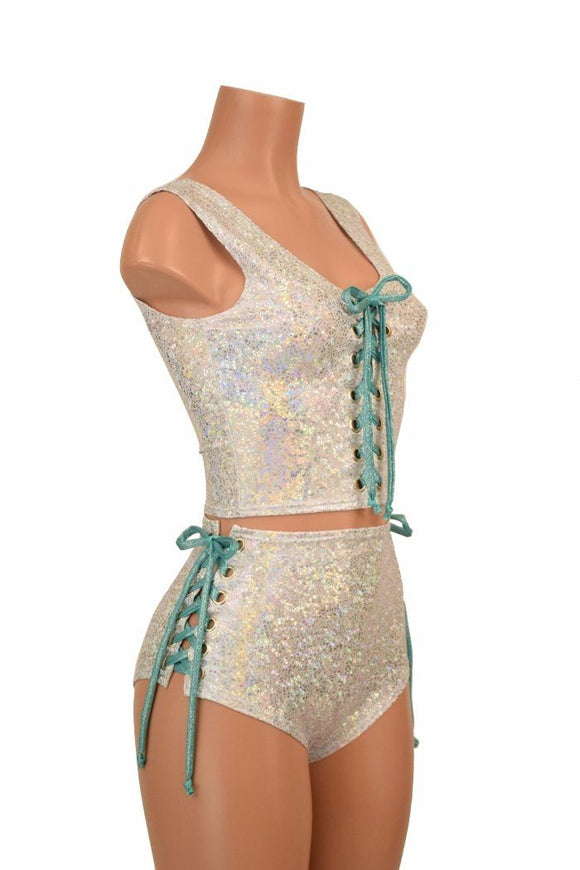 2PC Lace Up Top and Siren Shorts Set - Coquetry Clothing
