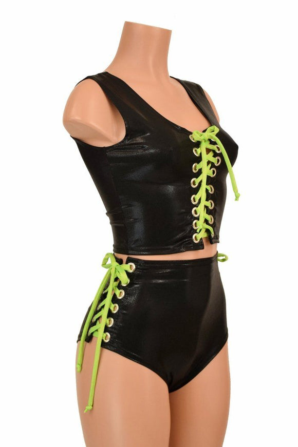 2PC Lace Up Top and Siren Shorts Set - Coquetry Clothing