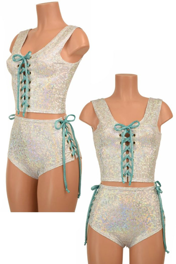 2PC Lace Up Top and Siren Shorts Set - Coquetry Clothing