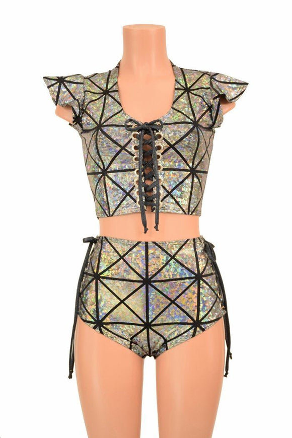 2PC Lace Up Top and Siren Shorts Set - Coquetry Clothing