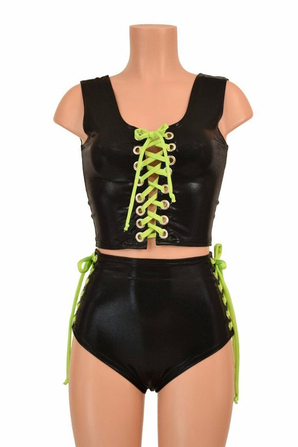 2PC Lace Up Top and Siren Shorts Set - Coquetry Clothing