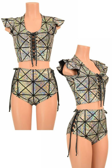 2PC Lace Up Top and Siren Shorts Set - Coquetry Clothing