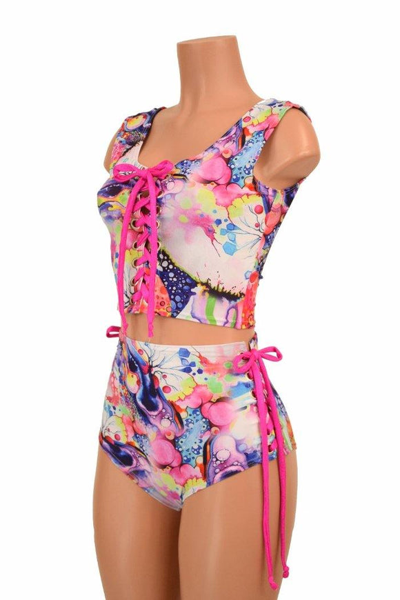 2PC Lace Up Top and Siren Shorts Set - Coquetry Clothing