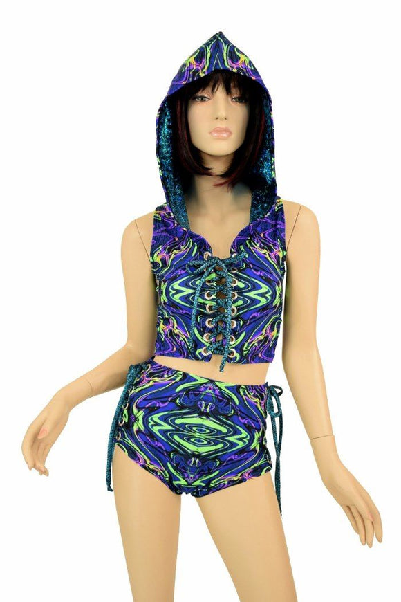 2PC Lace Up Top and Siren Shorts Set - Coquetry Clothing