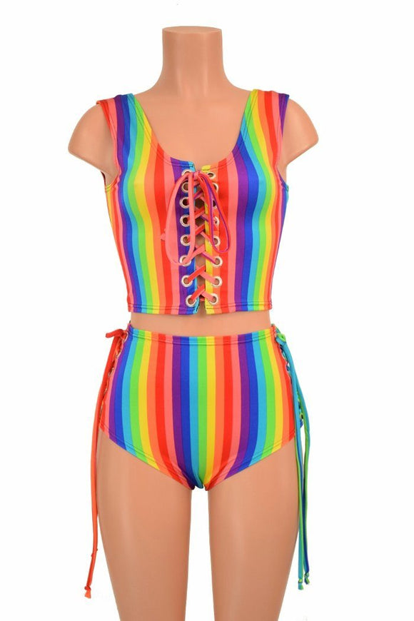 2PC Lace Up Top and Siren Shorts Set - Coquetry Clothing