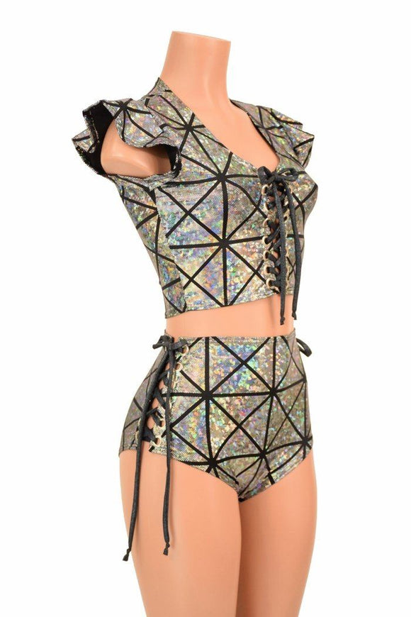 2PC Lace Up Top and Siren Shorts Set - Coquetry Clothing