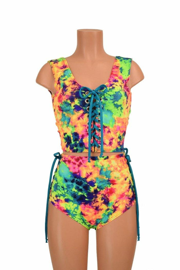2PC Lace Up Top and Siren Shorts Set - Coquetry Clothing