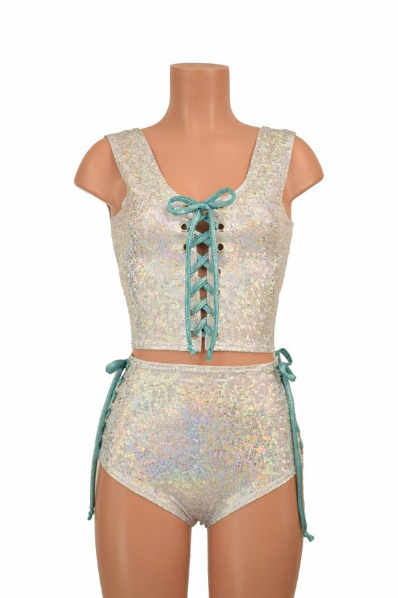 2PC Lace Up Top and Siren Shorts Set - Coquetry Clothing