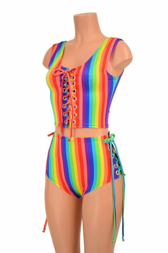 2PC Lace Up Top and Siren Shorts Set - Coquetry Clothing