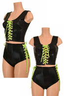 2PC Lace Up Top and Siren Shorts Set - Coquetry Clothing