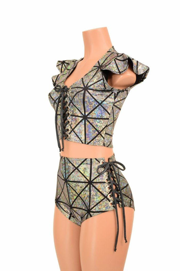 2PC Lace Up Top and Siren Shorts Set - Coquetry Clothing